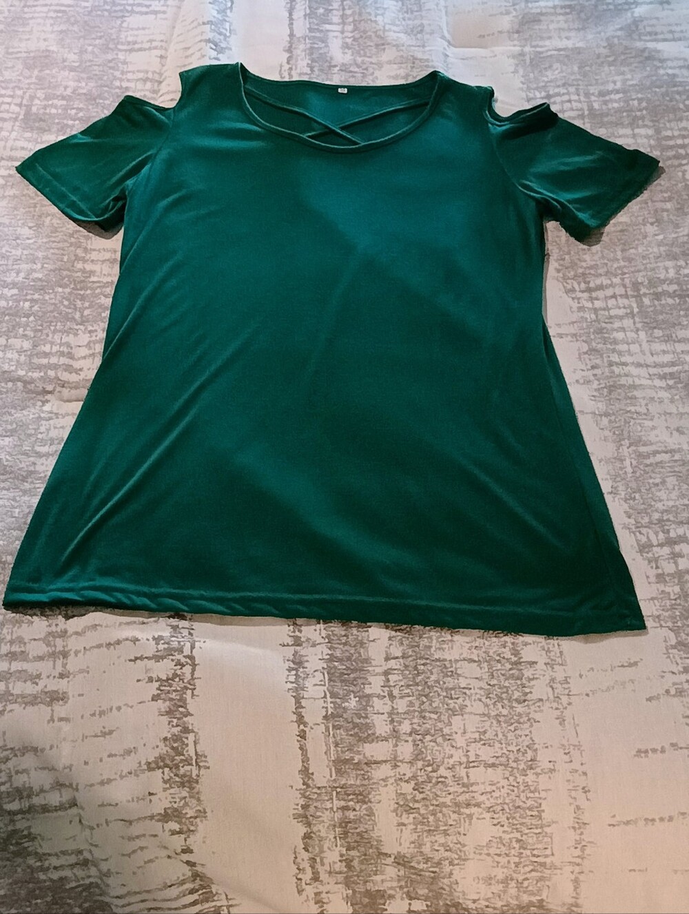 Emerald Green Cold-Shoulder Crisscross Short Sleeve Tee